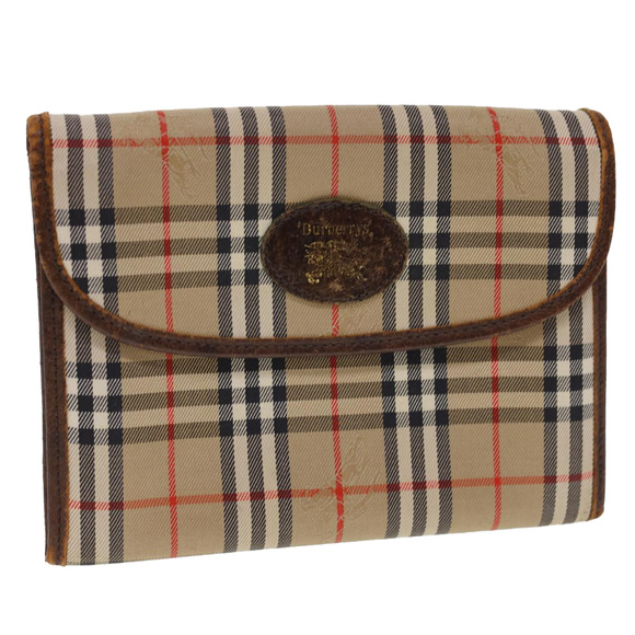 Burberrys Nova Check Pouch Nylon Beige Auth 40209 - Picture 1 of 16